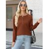 imageANRABESS Womens Long Sleeve Waffle Knit Shirts Dressy Casual Loose Button Up V Neck Henley Tops 2025 Fall Basic Tee BlouseBurnt Orange