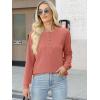 imageANRABESS Womens Long Sleeve Waffle Knit Shirts Dressy Casual Loose Button Up V Neck Henley Tops 2025 Fall Basic Tee BlouseCoral