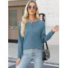 imageANRABESS Womens Long Sleeve Waffle Knit Shirts Dressy Casual Loose Button Up V Neck Henley Tops 2025 Fall Basic Tee BlouseDusty Blue