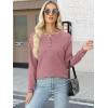 imageANRABESS Womens Long Sleeve Waffle Knit Shirts Dressy Casual Loose Button Up V Neck Henley Tops 2025 Fall Basic Tee BlousePink
