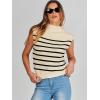 imageANRABESS Womens Mock Neck Sleeveless Sweater Vest Casual Cap Sleeve Knit Pullover Tank Tops 2025 Fall ClothesStripe Beige