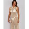 imageANRABESS Womens Swimsuit Cover Up Sleeveless Hollow Knit Bikini Swimwear Bathing Suit Coverup Crochet Beach DressBeige