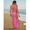 imageANRABESS Womens Swimsuit Cover Up Sleeveless Hollow Knit Bikini Swimwear Bathing Suit Coverup Crochet Beach DressHot Pink