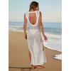 imageANRABESS Womens Swimsuit Cover Up Sleeveless Hollow Knit Bikini Swimwear Bathing Suit Coverup Crochet Beach DressWhite