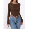 imageANRABESS Womens Thermal Shirts Builtin Bra Long Sleeve Tops Boat Neck Fleece Slim Fitted Basic Tee 2025 Fall Winter OutfitsDark Brown