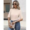 imageANRABESS Womens Tops Mock Neck Half Sleeve Shirts Ribbed Knit Slim Fit Basic Tee 2025 Summer Fall Dressy Casual TShirtsBeige