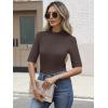 imageANRABESS Womens Tops Mock Neck Half Sleeve Shirts Ribbed Knit Slim Fit Basic Tee 2025 Summer Fall Dressy Casual TShirtsBrown