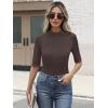 imageANRABESS Womens Tops Mock Neck Half Sleeve Shirts Ribbed Knit Slim Fit Basic Tee 2025 Summer Fall Dressy Casual TShirtsBrown