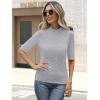 imageANRABESS Womens Tops Mock Neck Half Sleeve Shirts Ribbed Knit Slim Fit Basic Tee 2025 Summer Fall Dressy Casual TShirtsGrey