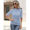 imageANRABESS Womens Tops Mock Neck Half Sleeve Shirts Ribbed Knit Slim Fit Basic Tee 2025 Summer Fall Dressy Casual TShirtsGrey Blue