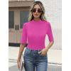 imageANRABESS Womens Tops Mock Neck Half Sleeve Shirts Ribbed Knit Slim Fit Basic Tee 2025 Summer Fall Dressy Casual TShirtsHot Pink