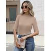 imageANRABESS Womens Tops Mock Neck Half Sleeve Shirts Ribbed Knit Slim Fit Basic Tee 2025 Summer Fall Dressy Casual TShirtsLight Khaki