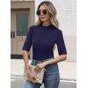 imageANRABESS Womens Tops Mock Neck Half Sleeve Shirts Ribbed Knit Slim Fit Basic Tee 2025 Summer Fall Dressy Casual TShirtsNavy Blue