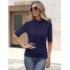 imageANRABESS Womens Tops Mock Neck Half Sleeve Shirts Ribbed Knit Slim Fit Basic Tee 2025 Summer Fall Dressy Casual TShirtsNavy Blue