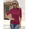 imageANRABESS Womens Tops Mock Neck Half Sleeve Shirts Ribbed Knit Slim Fit Basic Tee 2025 Summer Fall Dressy Casual TShirtsWine Red
