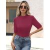 imageANRABESS Womens Tops Mock Neck Half Sleeve Shirts Ribbed Knit Slim Fit Basic Tee 2025 Summer Fall Dressy Casual TShirtsWine Red