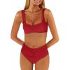 imageANRABESS Bathing Suit for Women Tummy Control Bikini Set 2025 Beach Front Ruched Mid Waist Swimsuit with Adjustable StrapsRed