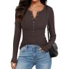 imageANRABESS Long Sleeve Shirts for Women Henley Button Down Tops Ribbed Knit Slim Fit Fall Basic Tee 2025 Casual Trendy ClothesBrown