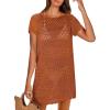 imageANRABESS Swimsuit Cover Up for Women 2025 Crochet Bathing Suit Swimwear Mesh Knit Beach Dress Summer Vacation Outfit ClothesRust
