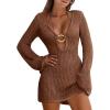 imageANRABESS Women Beach Crochet Cover Ups Summer Knit Swimwear Mesh Bathing Suit Hollow Out Dress 2025 Vacation SwimsuitBrown