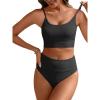 imageANRABESS Women High Waisted Bikini Sets Color Block Summer Beach Vacation 2 Piece Bathing Suit Tummy Control Ribbed SwimsuitBlack