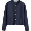 imageANRABESS Women Striped Cardigan Sweaters Button Down Cropped Knit Lady Jackets Coat 2025 Fall Outfits Trendy ClothesNavy Blue
