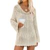 imageANRABESS Women Swimsuit Crochet Swim Cover Up Summer Bathing Suit Swimwear V Neck Mesh Knit Beach Dress 2025 Vacation OutfitsBeige