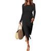 imageANRABESS Womens 2025 Fall Long Sleeve Maxi Dress Crewneck Tie Waist Slit Casual Work Long T Shirt Dresses Trendy OutfitsBlack