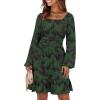 imageANRABESS Womens Dress Long Lantern Sleeve Square Neck Elastic Waist Ruffle Flowy Swing ALine Short Dresses 2025 Fall FashionPrint Green Leaf