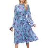 imageANRABESS Womens Floral Chiffon Midi Dress Puff Long Sleeve Mock Neck Summer Wedding Guest Party Dresses Fall 2025 OutfitsFloral Blue Purple