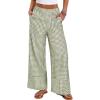 imageANRABESS Womens Gingham Striped Boxer Pants Pajama Lounge PJ Bottoms Plaid Wide Leg Casual Cute Fall Trousers with PocketsArmy Green White Plaid