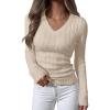 imageANRABESS Womens Long Sleeve Cable Knit Sweater 2025 Fall Fashion V Neck Fitted Pullover Top Business Casual Work Fall OutfitsApricot