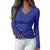 imageANRABESS Womens Long Sleeve Cable Knit Sweater 2025 Fall Fashion V Neck Fitted Pullover Top Business Casual Work Fall OutfitsRoyal Blue