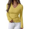 imageANRABESS Womens Long Sleeve Cable Knit Sweater 2025 Fall Fashion V Neck Fitted Pullover Top Business Casual Work Fall OutfitsYellow