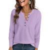 imageANRABESS Womens Long Sleeve Waffle Knit Shirts Dressy Casual Loose Button Up V Neck Henley Tops 2025 Fall Basic Tee BlouseLight Purple