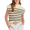 imageANRABESS Womens Mock Neck Sleeveless Sweater Vest Casual Cap Sleeve Knit Pullover Tank Tops 2025 Fall ClothesStripe Beige