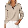 imageANRABESS Womens Quarter Zip Sweaters Fall Long Sleeve V Neck Shirts Collared Business Casual Tops Knit Pullover SweatshirtsAlmond