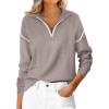 imageANRABESS Womens Quarter Zip Sweaters Fall Long Sleeve V Neck Shirts Collared Business Casual Tops Knit Pullover SweatshirtsGrey Khaki