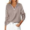 imageANRABESS Womens Quarter Zip Sweaters Fall Long Sleeve V Neck Shirts Collared Business Casual Tops Knit Pullover SweatshirtsLight Khkai