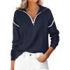 imageANRABESS Womens Quarter Zip Sweaters Fall Long Sleeve V Neck Shirts Collared Business Casual Tops Knit Pullover SweatshirtsNavy Blue