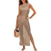 imageANRABESS Womens Swimsuit Cover Up Sleeveless Hollow Knit Bikini Swimwear Bathing Suit Coverup Crochet Beach DressKhaki