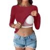 imageANRABESS Womens Thermal Shirts Builtin Bra Long Sleeve Tops Boat Neck Fleece Slim Fitted Basic Tee 2025 Fall Winter OutfitsRed
