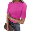 imageANRABESS Womens Tops Mock Neck Half Sleeve Shirts Ribbed Knit Slim Fit Basic Tee 2025 Summer Fall Dressy Casual TShirtsHot Pink