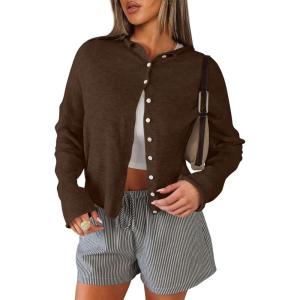 imageANRABESS Cardigan Sweaters for Women Lightweight Button Down Long Sleeve Soft Y2k Trendy Casual 2025 Fall Fashion OutfitsCoffee