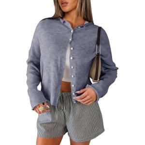 imageANRABESS Cardigan Sweaters for Women Lightweight Button Down Long Sleeve Soft Y2k Trendy Casual 2025 Fall Fashion OutfitsDark Grey
