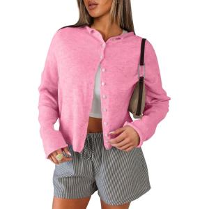 imageANRABESS Cardigan Sweaters for Women Lightweight Button Down Long Sleeve Soft Y2k Trendy Casual 2025 Fall Fashion OutfitsPink
