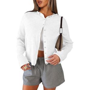 imageANRABESS Cardigan Sweaters for Women Lightweight Button Down Long Sleeve Soft Y2k Trendy Casual 2025 Fall Fashion OutfitsWhite