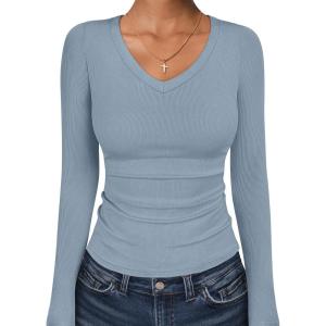 imageANRABESS Long Sleeve Shirts for Women V Neck Ribbed Knit Fitted Fall Basic Tshirts Going Out Tops 2025 Casual Trendy ClothesGrey Blue