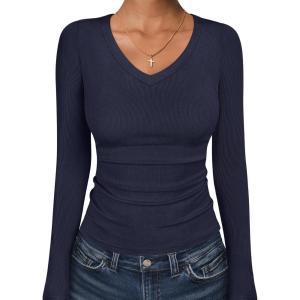 imageANRABESS Long Sleeve Shirts for Women V Neck Ribbed Knit Fitted Fall Basic Tshirts Going Out Tops 2025 Casual Trendy ClothesNavy Blue