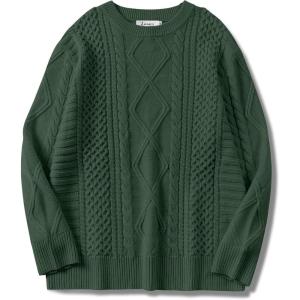 imageANRABESS Sweaters for Women Oversized Cable Knit Fall Long Sleeve Crewneck Casual Pullover Sweater Tops 2025 Winter OutfitsDeep Green